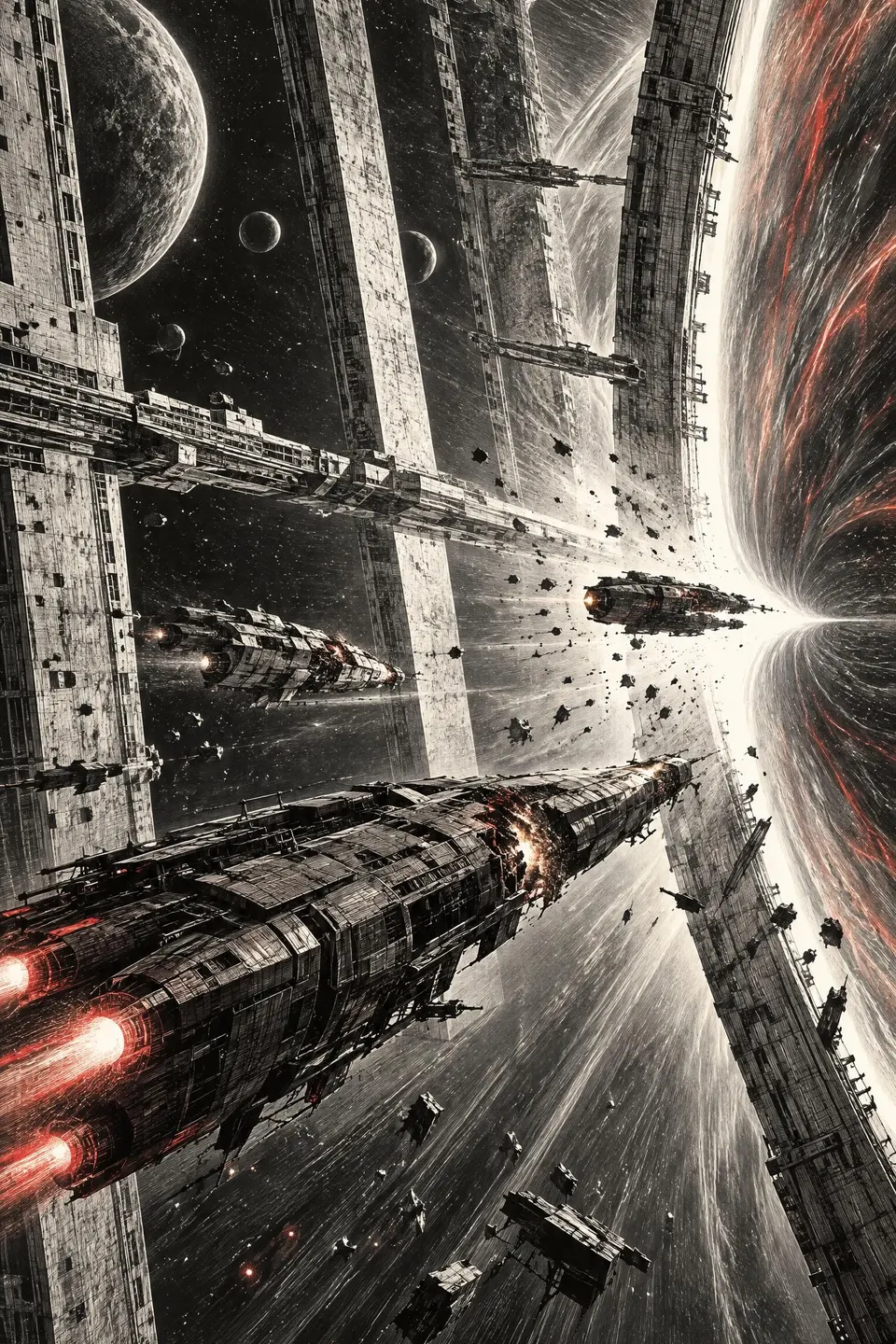 Silver Wings and the pursuing ships enter the activated stardam and emerge damaged into a wormhole journey.