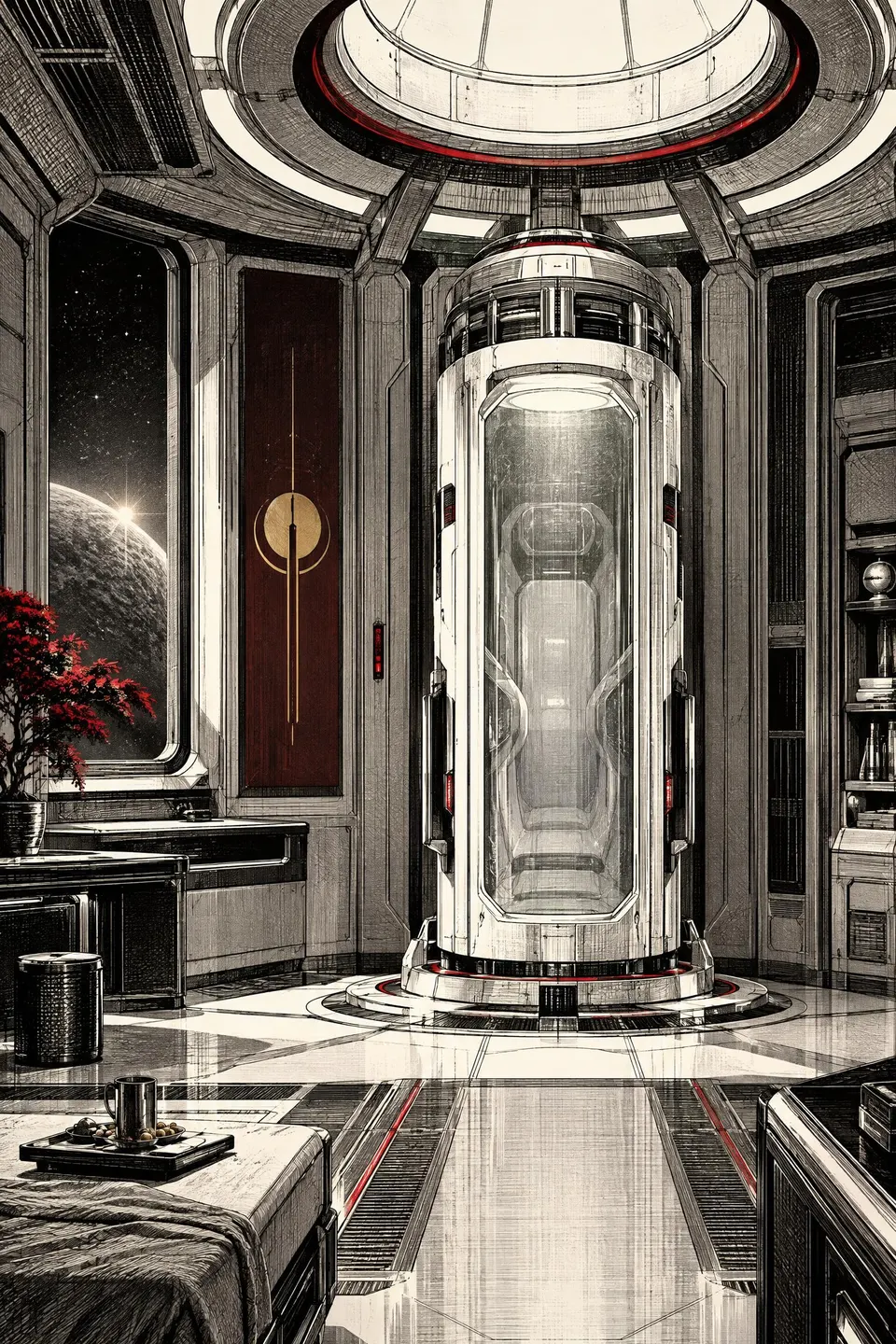 The meticulously maintained stasis room aboard Silver Wings.